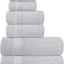 Elvana Home Ultra Soft 6 Pack Cotton Towel Set, Contains 2 Bath Towels 28x55 inch, 2 Hand Towels 16x24 inch & 2 Wash Coths 12x12 inch, Ideal for Everyday use, Compact & Lightweight - Light Grey