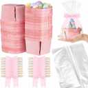 Kigley 24 Set Easter Mini Gift Basket Empty with Bow Wrap Bag Small Easter Goodie Stuffer Baskets Wooden Vented Berry Box with 24 Bags Candy Wedding Party Supply(Pink,4.02 x 2.56 x 2.95 Inches)