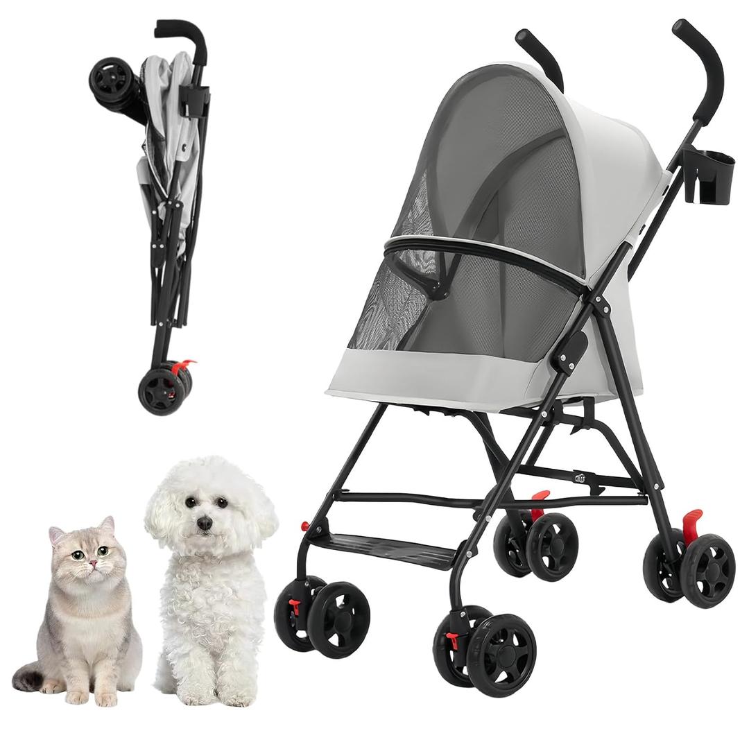 Cat Stroller Foldable Lightweight for Small Dogs Cats 0-15 lbs,Gray