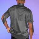 WDIRARA Men's Button Front Short Sleeve Fringe Trim Party Shirt Collar Club Tops (Gray, XL)