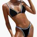 BIKINX Womens Swimsuits Sexy Thong Micro Bikini Ditsy Floral Two Piece Sets Bathing Suit Color Block Bandeau Swim Top XS