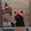 3Pcs Funny Cat Wall Art Bathroom Wall Decor Cat and Book Canvas Picture Pink Girl Room Poster Print Modern Preppy Style Painting for Bedroom Living Room Ready to Hang (16x24in Canvas)