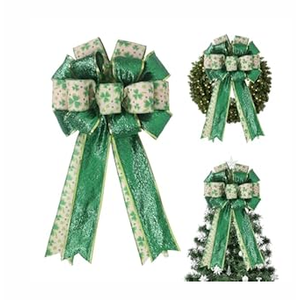 Large St. Patrick's Day Bows 1 Pack 20×11 Inch - Pre-Tied Shamrock Ribbon Bows for Wreath, Tree Topper, Front Door, Indoor & Outdoor Holiday Decorations (Green 1, S)