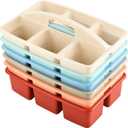 ALINK Plastic Classroom Caddy with 6 Compartments, 6-Pack Teacher Supply Storage Caddy Organizer for Classroom Supply, Office, Table, Desk, Craft Art, Pencil, Crayon, Marker - Macaron (Macaroon)