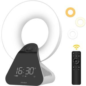 Voraiya Light Therapy Lamp with Speaker,10000 Lux, 3 Timing Mode Happy Lamp, Bright Sun Lamps Stepless Brightness Adjustment with Remote Control for Home/Office Use As Lift Mood (White)
