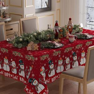 XCHI Red Winter Snowman Snowflakes Christmas Tablecloth Rectangle Table Cloth Washable Table Covers for Indoor Dining Home Party Xmas Decorations 52x70 Inch