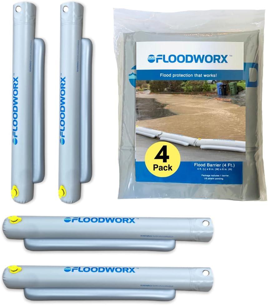 Reusable Flood Barrier & Water Diverter | No Sand Bags, Reusable Flood Protection | Protects Home, Garage, Driveway & Doorway | Flood Prevention Tool | Fast Setup - 4ft x 6in