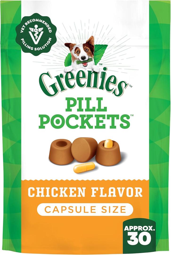 Greenies Pill Pockets for Dogs Large Size, Soft Dog Treats, Chicken Flavor, 7.9 oz. Pouch (30 Treats), Best By 16 FEB 26