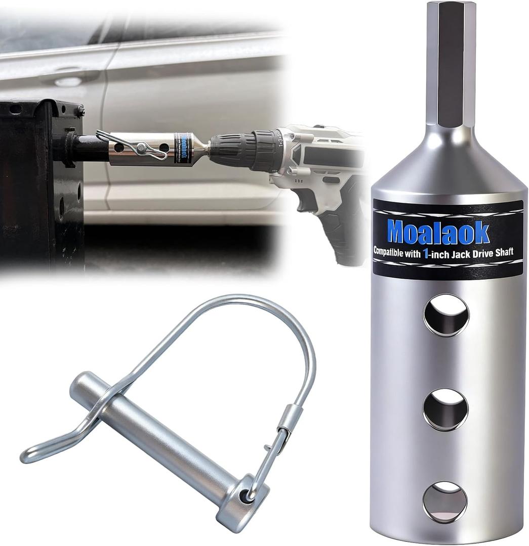 Moalaok Heavy Duty Trailer Jack Drill Adapter, Fits for 1 Inch Jack Drive Shaft Top Wind Trailer Jacks Integrated with Chuck Adapter Socket Adapter Bit Attachment for Most of Cordless Drill