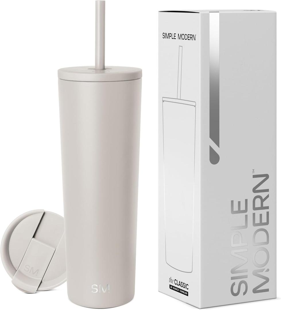 Simple Modern Insulated Tumbler with Lid and Straw | Iced Coffee Cup Reusable Stainless Steel Water Bottle Travel Mug | Gifts for Women Men Her Him | Classic Collection | 28oz | Almond Birch