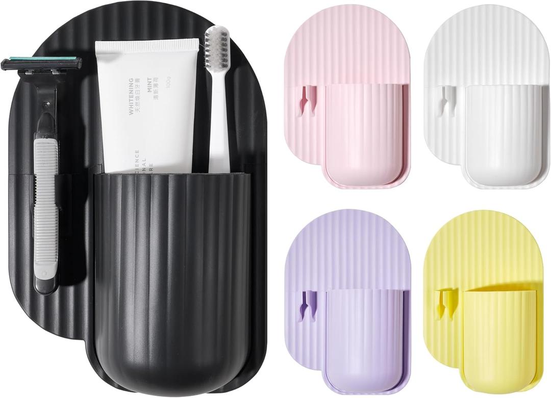 Silicone Toothbrush and Razor Holder, Reusable Shower Caddy with Suction Cup, Suitable for Wall or Mirror Use, Bathroom Storage for Toiletries, Toothbrushes and Razors Black-A