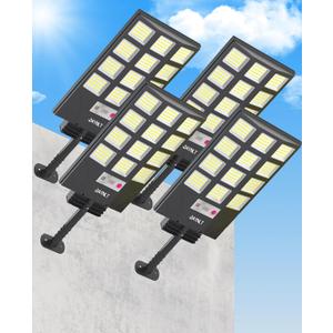 JAYNLT Solar Lights for Outside, 5 Lighting Modes Solar Flood Security Light with Motion Sensor & Dusk to Dawn&Remote, 6500K Street Lamps for Yard Garden,Shop - 4PACK