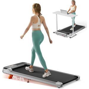 Walking Pad, Under Desk Treadmill with Incline for Home Office 2.5HP Portable Walking Treadmill with 265 Lbs Weight Capacity Walking Machine, Remote Control, LED Display (Silver Grey)