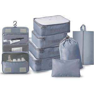 8 Piece Compression Packing Cubes Set,2 Colors for Luggage Organizer,Travel Accessories and Essentials,Carry On Suitcases,Pure Gray