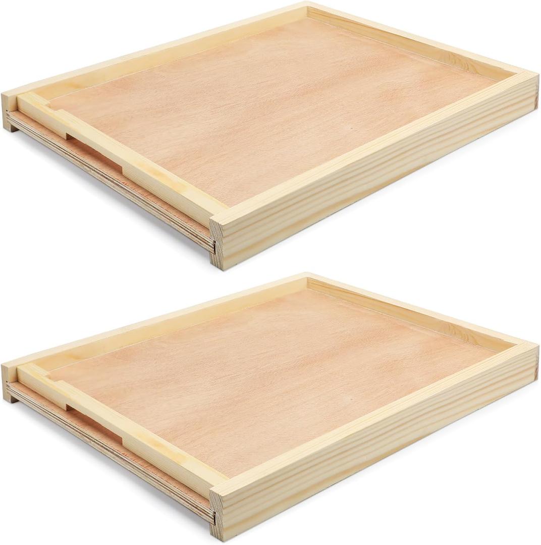 Colingmill 2 Set 10 Frame Beehive Bottom Board with Entrance Reducer Beehive Screened Bottom Base Wood Entrance Board for Beekeeping Wood Color