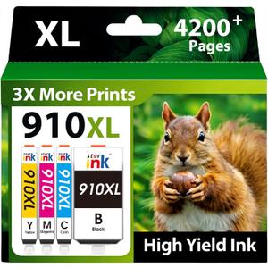 Starink Compatible 910XL Ink Cartridges for HP 910 Ink Replacement for HP 910XL Ink Cartridges Combo Pack Work with HP Officejet Pro 8020 8025 8028 8035 Officejet 8015 8010 Printers Ink, 4 Pack