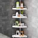 HAMITOR Corner Shower Caddy Tension Pole: Adjustable Stainless Steel Shower Organizer with 4 Tier Shelf for Bathroom Bathtub Tub Shampoo - Floor Standing Rack Bath Storage Holder with Rust Proof Rods (Silver)