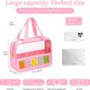 eurovicky Chenille Letter Patch Clear Makeup Bag | Preppy PVC & Nylon, Handle and Zipper, Waterproof, Large Travel Toiletry Bag, For Women (EXP 05/20/26)
