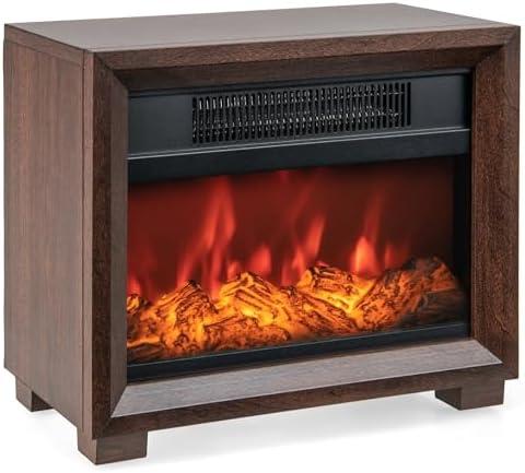750W Mini Electric Fireplace Heater, 13” Portable Fireplace Stove, Realistic Flame Effect, Overheat Protection, Wooden, Classic, Tabletop Fireplace Heater for Bedroom Living Room Office