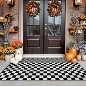 Seavish Checkered Rug, 3x5 Ft Black and White Outdoor Rug Cotton Woven Washable Moroccan Checkerboard Rugs Reversible Layered Floor Mat for Front Door Bedroom Entryway Porch Patio Dorm