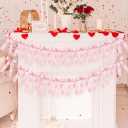 2 Pcs Pink Bow Garland Banner, Pink Satin Ribbon Valentines Day Decorations Pre-Strung Bow Garland Party Supplies for Classroom Decor Wedding Birthday Baby Shower