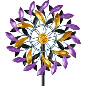 Wind Spinners Outdoor for Yard and Garden, 360 Degrees Metal Wind Sculptures & Spinners, Windmill for Outside Patio Lawn Decor Gifts for Family Friends (Purple+yellow)