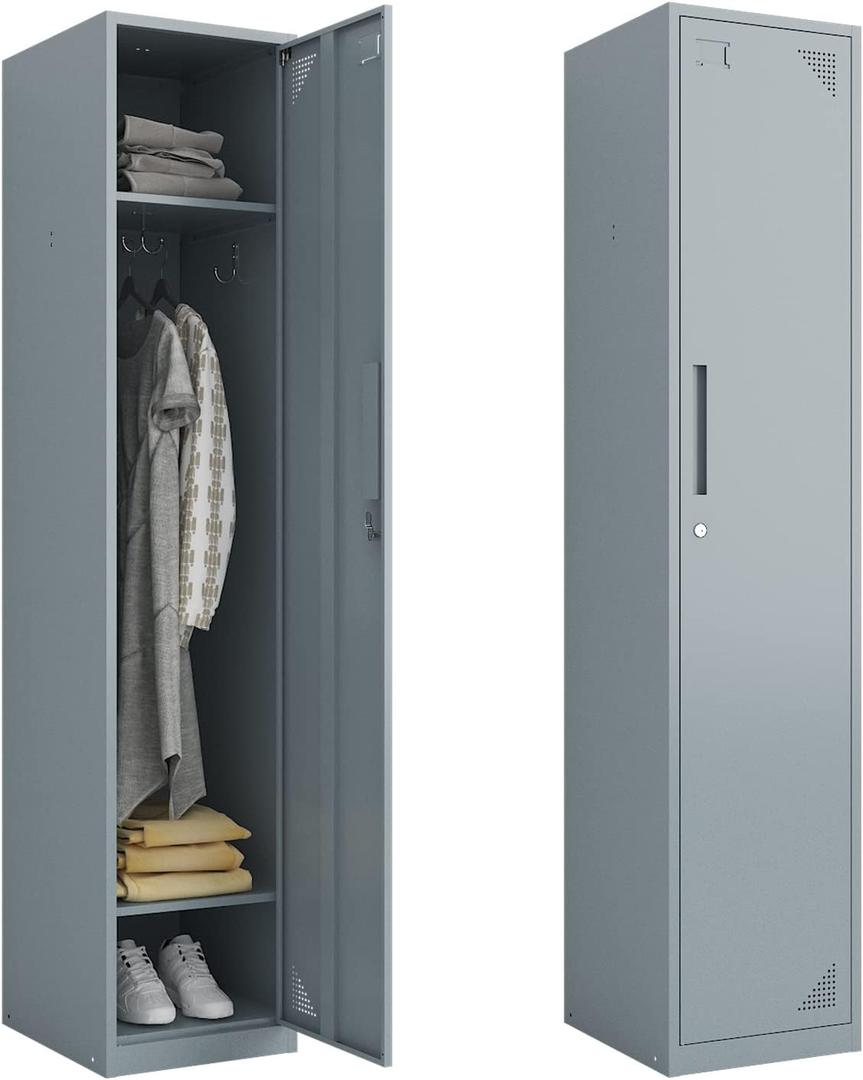 MIIIKO Metal Locker for Employees, Gym Locker with Keys, Metal Storage Lockers with 1 Door for School, Bedroom, Dormitory, Changing Room (Grey)