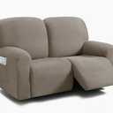 ULTICOR Reclining Loveseat Slipcover, 48" - 65" L, 6-Piece Jacquard Stretch Sofa Cover, 2 Seat Recliner Cover, Thick, Soft, Washable (Style 3) (Taupe)
