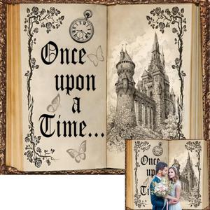 Once Upon a Time Backdrop Fairy Tale Books Ancient Castle Princess Photography Background Old Opening Book Romantic Story Wedding Birthday Party Decorations Banner Props 10x8ft