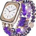 VISOOM Beaded Boho Bracelet Compatible for Apple Watch 40mm/41mm/42mm/38mm Iwatch Series 10 9 8 7 SE 6/5/4 Women Fashion Cute Handmade Crystal Beads Stretchy Watch Strap for iWatch Bands Series 3/2/1 (Amethyst Violet)