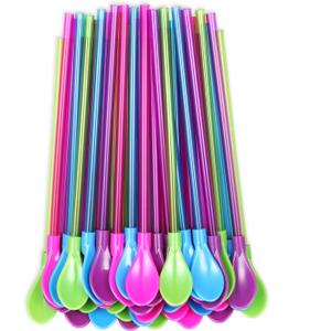 Set of 40 hard plastic Spoon Straws 9 Inch detachable straws kitchen utensil stirring spoon coffee spoon (4 Color)