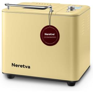 Neretva 20-IN-1 Bread Maker, Dual Heater 2LB Bread Machine All Metal & Non-stick Ceramic Pan Bread Makers Machine Compact for Gluten Free/Dough Maker/Dried Meat Floss/Jam/Yogurt, Bread maker Recipe-Yellow