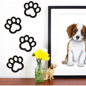 Xylolfsty Dog Room Decor Paw Prints Wood Wall Art Dog Lovers Gifts Puppy Decorations Signs for Home Kitchen Bathroom Bedroom BLACK 4PCS