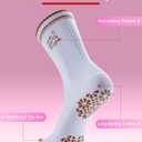 Pilates Grip Socks for Women - Embroidery Athletic Crew, Non-Skid Sticky Soles for Yoga, Barre, Workout & Hospital (White)