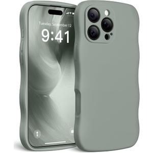 Magnetic for iPhone 16 Pro Case, [Full Camera Protection][Compatible with MagSafe] Cute Wave Frame Silicone Shockproof Protective Phone Case for iPhone 16 Pro 6.3", Calke Green