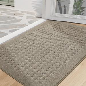 BEQHAUSE Door Mats Indoor Entrance 32"x48", Non-Slip Entryway Rugs Absorbent Washable, Low Profile Waffle Floor Mats for House, Dirt Trapper Doormat Inside Welcome Mat for Dog Mud Paws, Beige