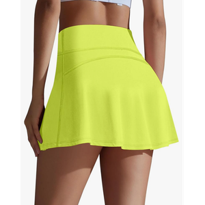 Buauty Women's High Waisted Pleated Tennis Skirt with Pockets, Athletic Skorts for Golf Pickleball Lightweight Small, Yellow