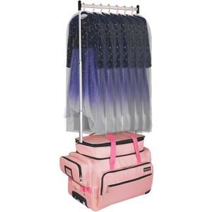 Dance Bag with Garment Rack,23inch Dance Competition Garment Bags with Clothes Rack,Suitcase,Rolling Duffle for Travel, Wheeled Drop-Bottom Upright Luggage Closet Suitcase(Expand-Pink)