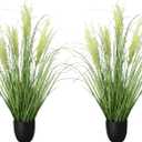 3ft 2-Pack Artificial Plants Onion Grass,35 in Fake Shrubs Wheat Grass in Pot, for Indoor Outdoor Garden Office Home Decor, Faux Plant Greenery, Green