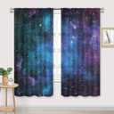 Cinbloo Kids Outer Space Sheer Galaxy Curtains Rod Pocket 41(W) x 62(L) Inch Universe Blue Planet Nebula Fantasy Starry Sky Star Boys Bedroom Decor Living Room Thin Window Drapes Fabric 2 Panels