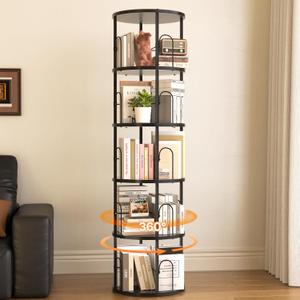 5 Tier Rotating Bookshelf, 360 Display Rotating Bookshelf Tower, Tall Spinning Book Shelf, Space Saving Floor Standing Spinning Bookcase for Living Room, Bedroom, Office (Black)
