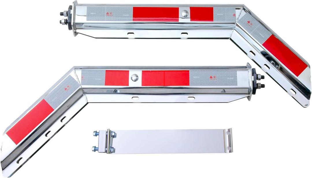 TBOZZ Chrome Angled Mud Flap Hanger with Conspicuity Tape,1-1/8" in Mounting Bolt Spacing,30" Length. with 13 inch Enhanced Spring Inside.Include one 5 inch Flat Band clamp