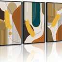 PHOPAGO 16x24in Large Boho Abstract Framed Wall Art Modern Minimalist Luxury Gold Line Artwork Kitchen Dining Room Decor Black Framed