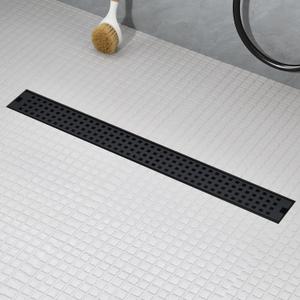 24 Inch Linear Shower Drain - Matte Black 304 Stainless Steel Rectangular Floor Drain with Adjustable Leveling Feet, Hair Strainer and Removable Grate