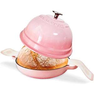 Dutch Oven for Bread Baking,6 Quart Enamel Bread Oven for Sourdough,10.5"Bread Oven with Lid,Bread Pans for Homemade Bread,Pink Thick Enamel Bread Pan-with Silicone Baking Mat&Recipe,Gifts for Family