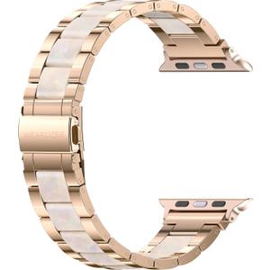 Wearlizer Compatible with Apple Watch Band 38/40/41/42mm Fashion Wristbands Womens, Stainless Steel + Resin Metal Replacement for iWatch Series 11 10 9 8 7 6 5 4 3 SE/Ultra 3 2 1-RoseGold/Colorful