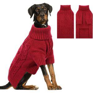 ASENKU Knitted Dog Sweater, Pullover Big Thermal Dog Winter Sweater, Turtleneck Doggy Sweaters for Large Medium Dogs Boy Girl,Warm Pet Sweatshirt for Labrador,Golden Retriever,2XL (Red)