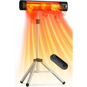 1500W Outdoor Heaters for Patio with 9 Heating Levels, IP65 Waterproof, 9H Timer, 25FT Remote Electric Patio Heaters for Outdoor Use, Tip-Over & Overheat Protection for Home, Office, Garage (Jet black)