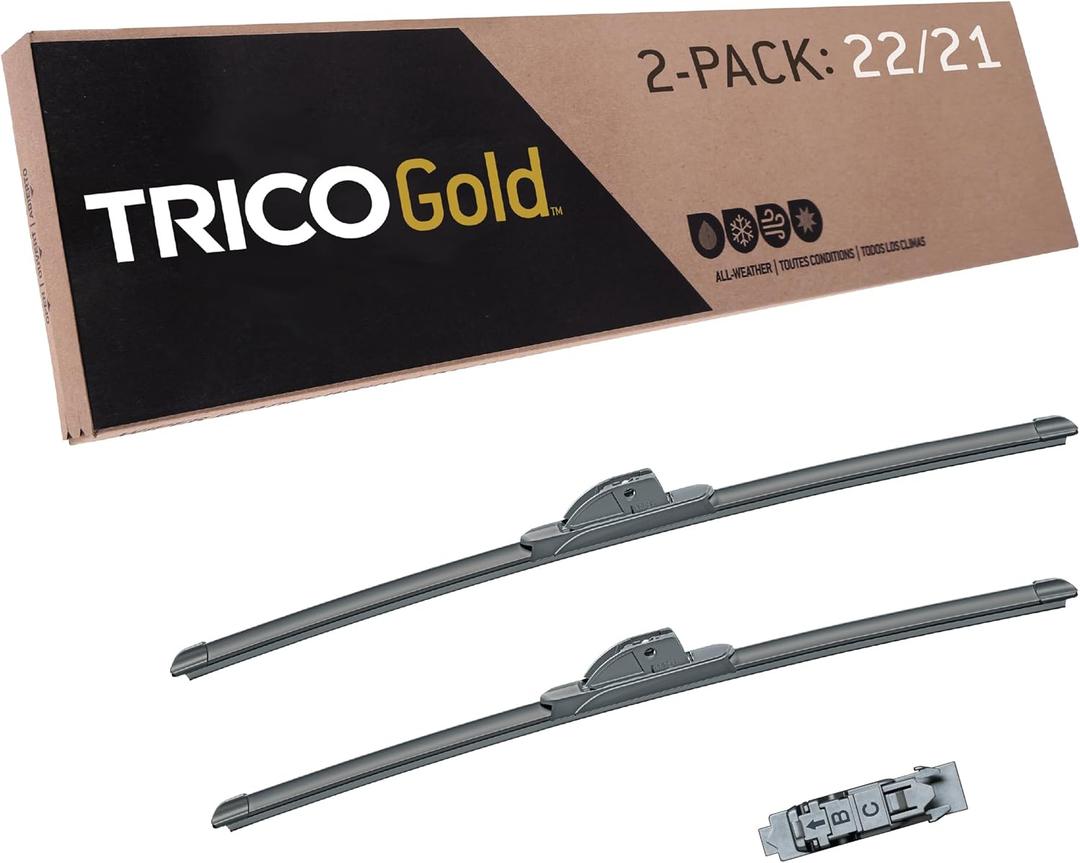 TRICO Gold 22" + 21" Premium Automotive Replacement Windshield Wiper Blades (Set of 2), Passenger and Driver Side All-Weather Beam Wiper Blades for Select Vehicle Models