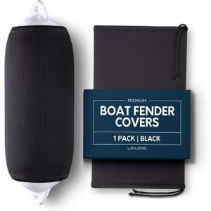 Boat Fender Covers| Black & Navy Blue | 1, 2 & 4-Pack | Polyester (1-Pack, Black, 12 x 34)